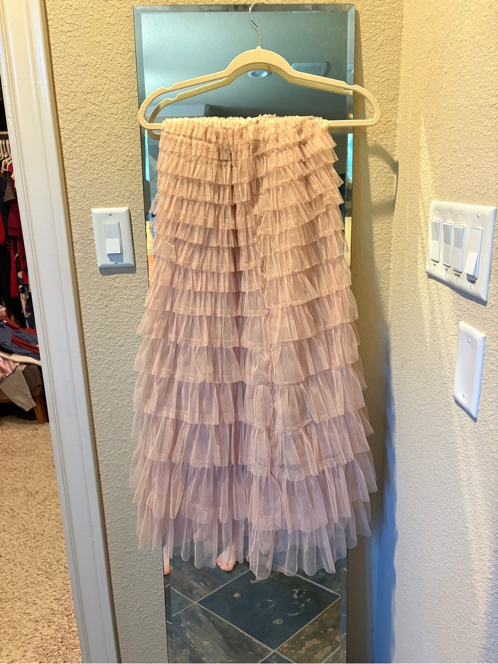 Women’s Layered Ruffle Midi Skirt - Blush Pink